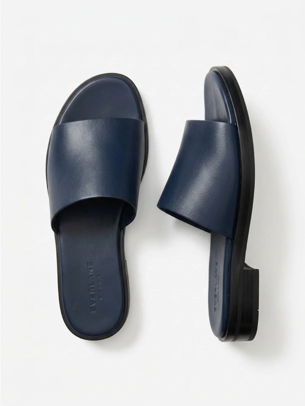 Everlane The Slide Sandal Single Strap Italian Leather Navy Blue Size 7.5